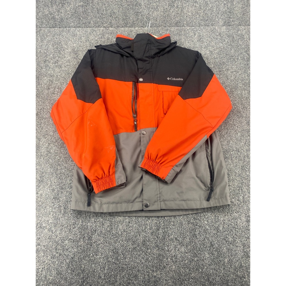 Columbia Interchange Ski Jacket Youth 14/16 Orange Black Grey Hooded Winter Coat